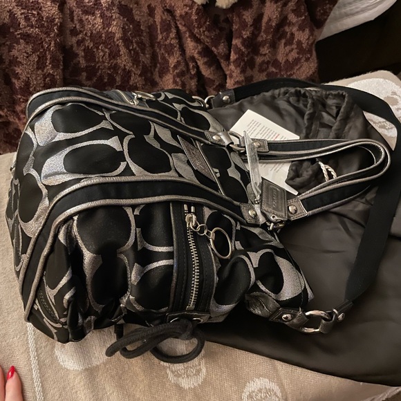 Coach Poppy Signature Black and Silver Convertible Tote Shoulder Bag - Picture 9 of 9